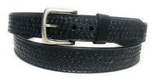 MEN'S BLACK LEATHER WORK BELT. BASKET WEAVE HEAVY DUTY UNIFORM WORK CASUAL BELT 