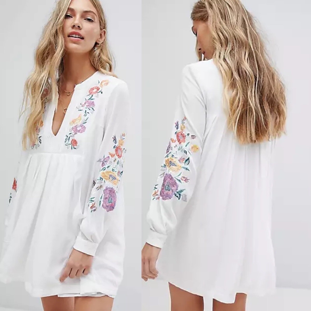 FREE PEOPLE Mia Floral Embroidered Tunic Dress SZ XS FREE PEOPLE Mia Floral Embroidered Tunic Dress SZ XS