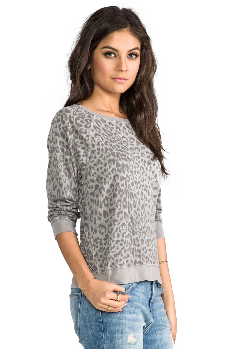 NWT Current Elliott The Letterman Sweatshirt Top Grey Leopard Size 2 M 158