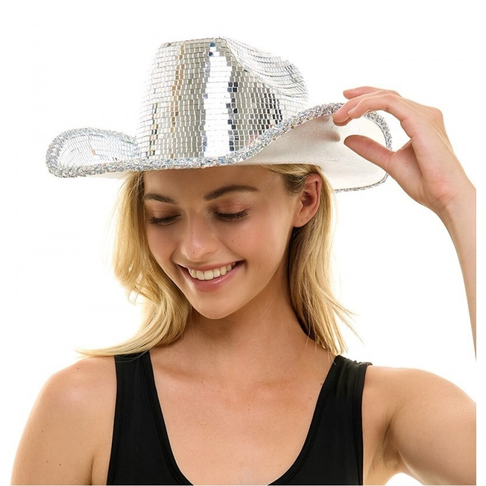Disco Cowboy Hat Mirror Hat Cowgirl Costume Bling Bling Hat 