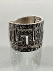 Vintage 925 Sterling Silver Marcasite Open Work Wide Band Ring Size 6.75
