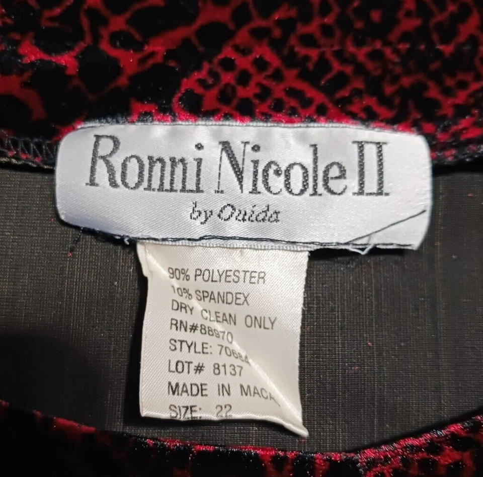 VTG Ronni Nicole II by Ouida Jacket Dress Woman 22 Black Burgundy Velour Soft - Image 4 of 4