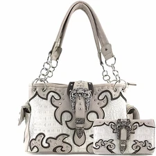 Justin West Concealed Carry Western Croc Buckle Duo Color Shoulder Handbag Purse