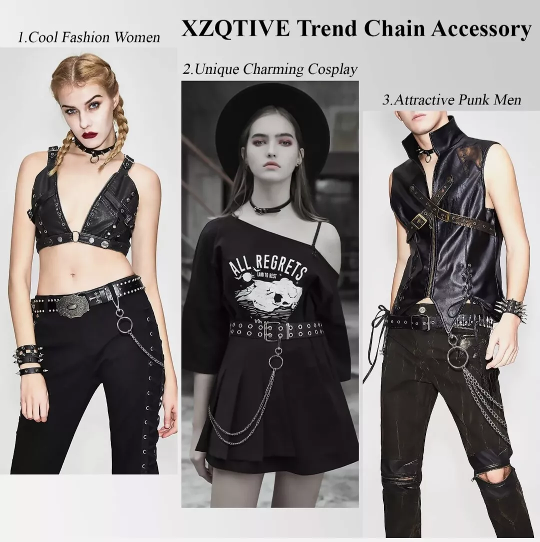 2023 new metal punk style chain belt men's pants chain hundred