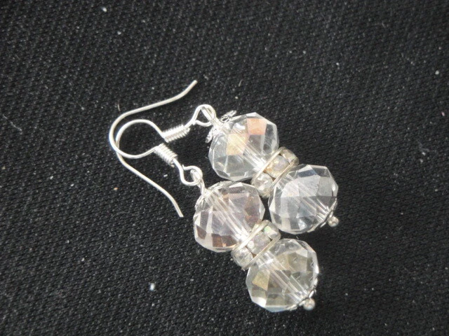 Two medium AB clear faceted crystal glass spacer swing earrings