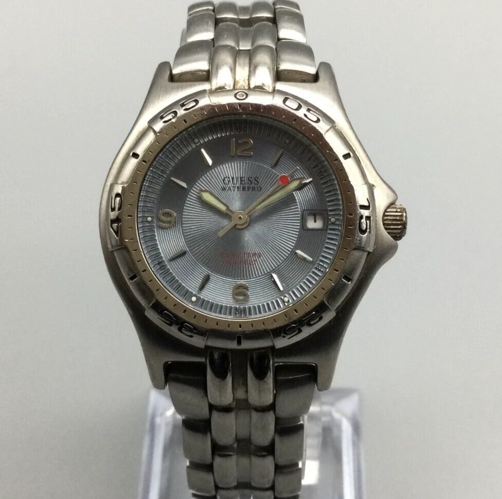 Guess Waterpro Watch Women Silver Tone Blue Dial 50M Date New Battery 6