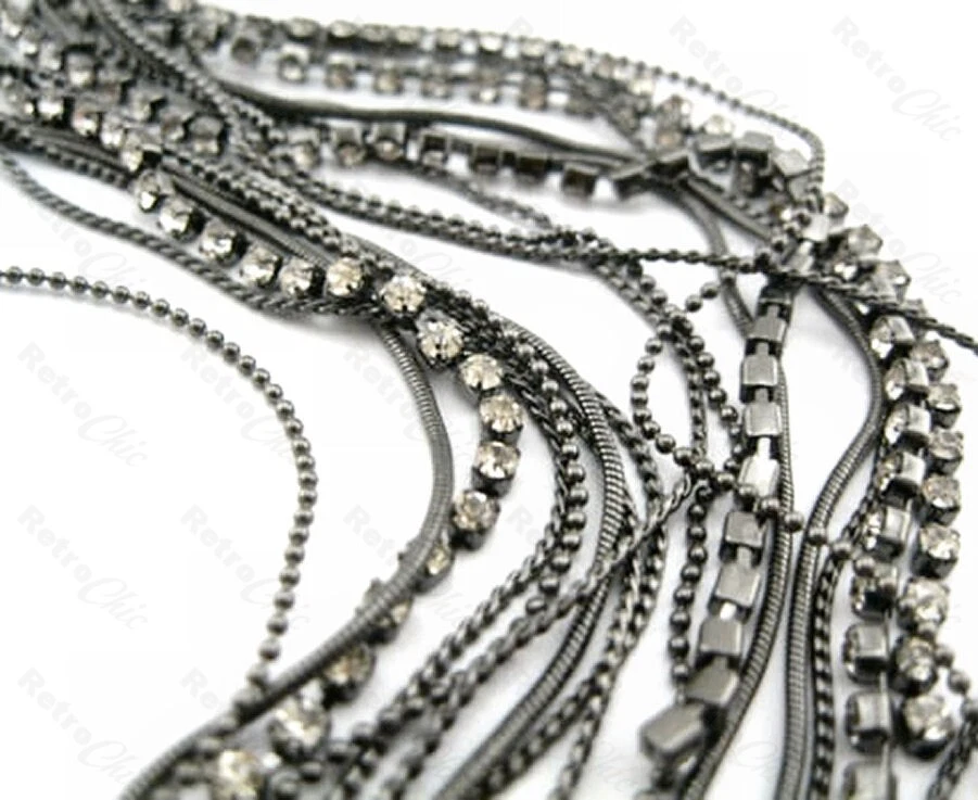 PENDIENTES DE DECLARACIÓN multihilo CRISTAL 33 cm muy largos chapados en oro negro Foto 2 de 3