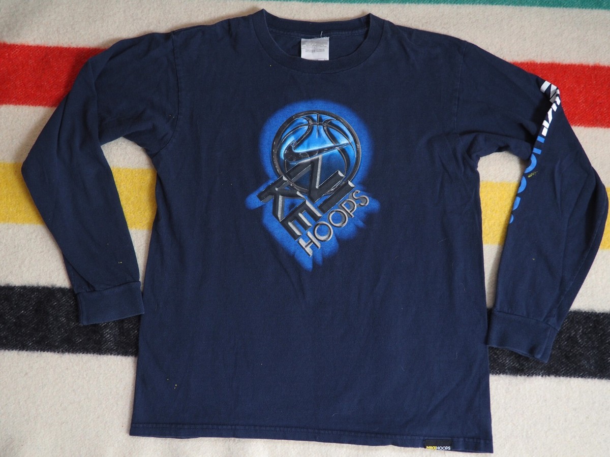 VTG 90s Y2k 2000s NIKE Hoops Gel Print Blue L/S Logo T-Shirt Mens 