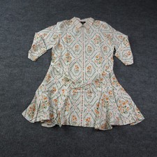 MSK Dress Womens L White Fit & Flare Shirt Dress Collared Puff Sleeve NWT
