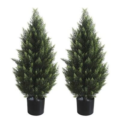 2 Pack 3FT Faux Cypress Trees Realistic Thick Cedar Plant Yard Garden Decor