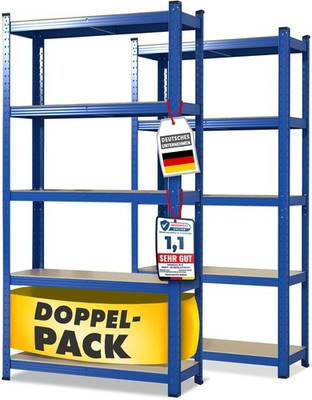 Schwerlastregal Metallregal 2er Set Lakota 5 Böden 875 kg Traglast Steckregal