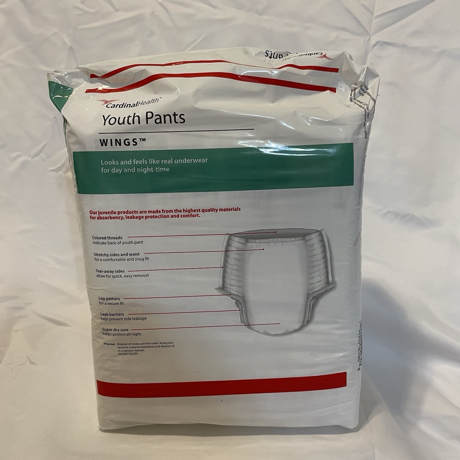 Cardinal Health Youth Pants Wings  S/M Unisex, 38-65 Lbs, 17 Ct, Lot Of 4 Packs