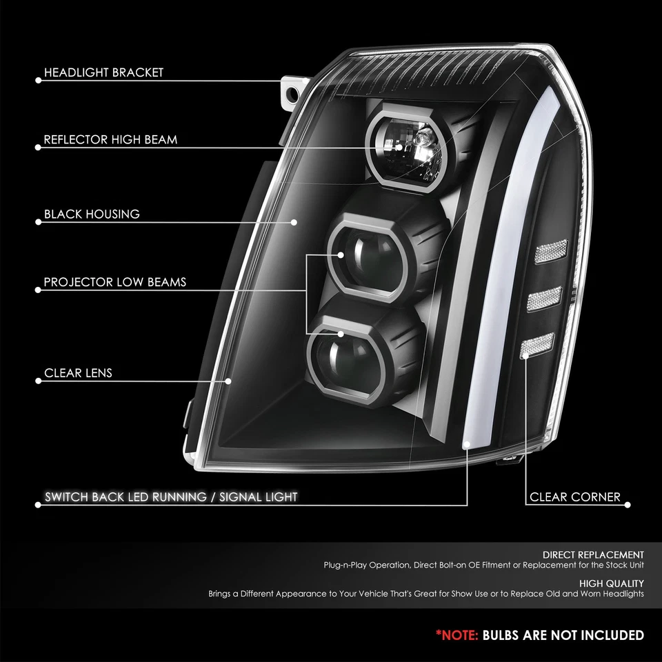 Faros traseros proyectores Fit 07-13 Cadillac Escalade ESV EXT negros/claros Foto 2 de 4