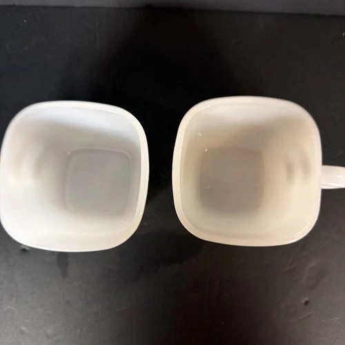 2 Glasbake Square Mugs White 10 Oz Coffee Cup J-2265  Vintage