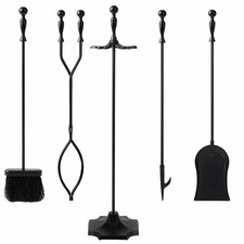 Black Wrought Iron Fireplace Fire Pit Toolset - 5 Piece