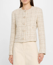 Veronica Beard Andrea Tweed Jacket Beige Gold Pearl Buttons Size 10 New Tag 698