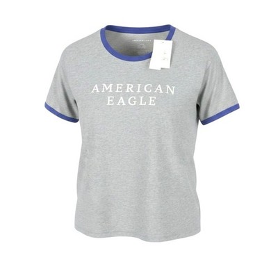 American Eagle Outfitters Damen T-Shirt S Grau Melange Kurzarm Rundhals Logo