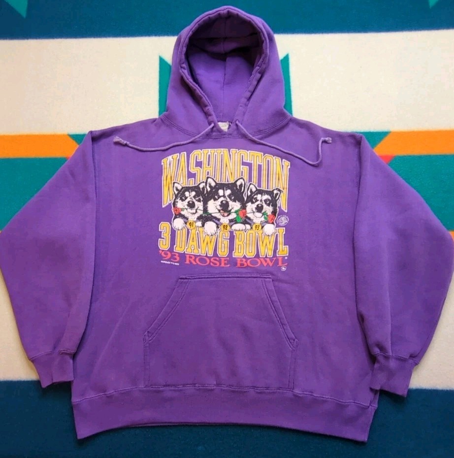 Vintage 1993 Washington Huskies Rose Bowl Hoodie 3 Dawg Bowl USA XL
