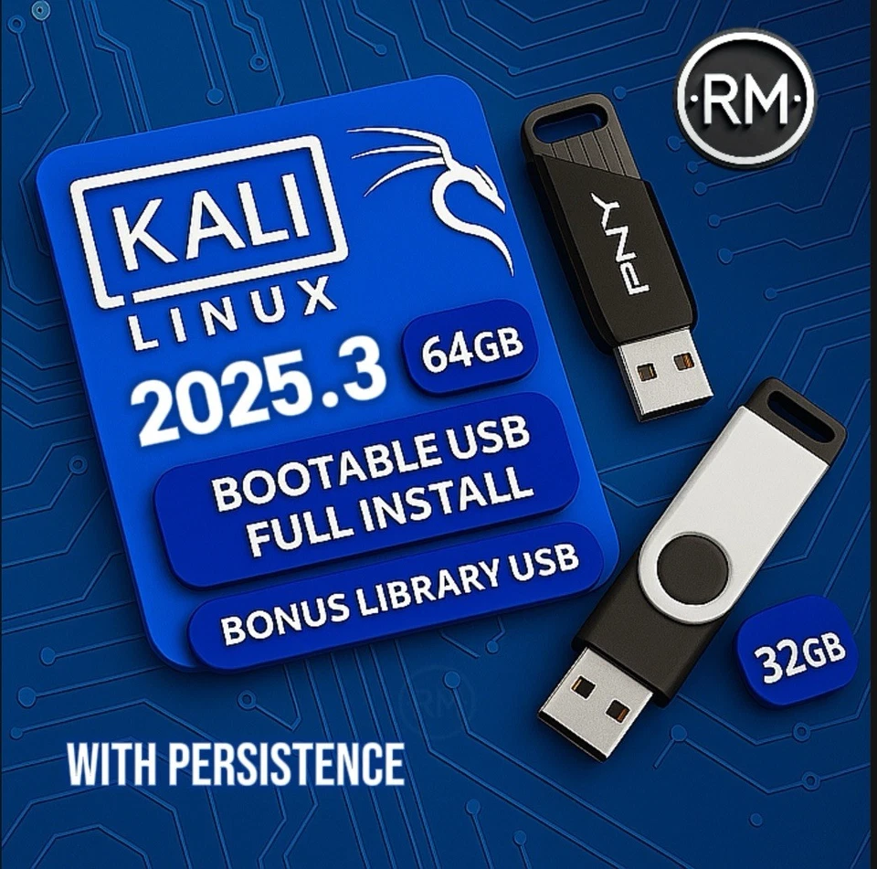 Kali Linux 2025.3 | FULL INSTALLER + Kali Library | 2-USB Bundle | 64GB + 32GB