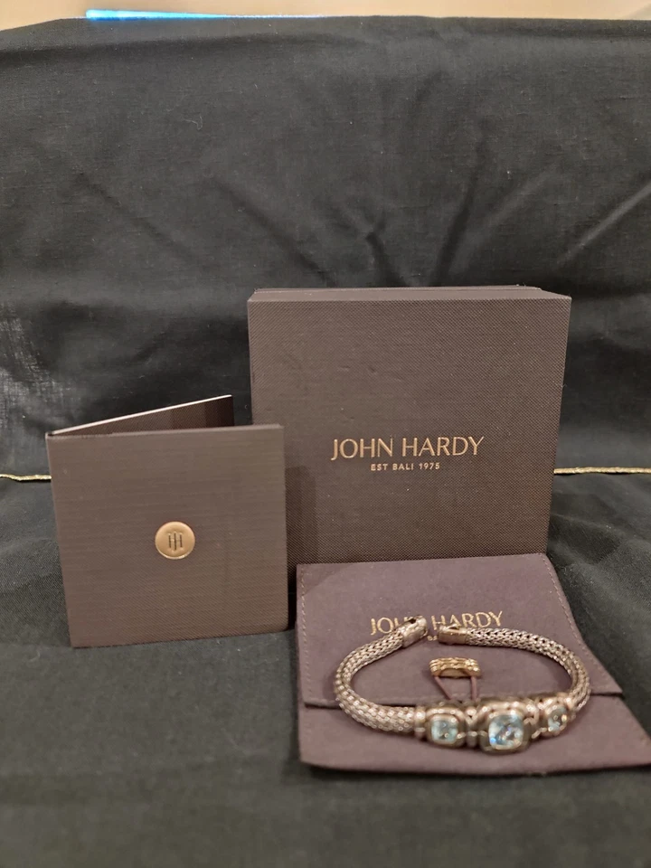 John Hardy Nuevo Brazalete Plata Kali Topacio Azul 3 Estación Cuadrada CH904 Foto 3 de 4