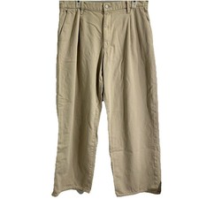 Uniqlo Men’s Baggy Pants XL Relaxed Fit Kaki Beige Cotton Linen Blend Chino