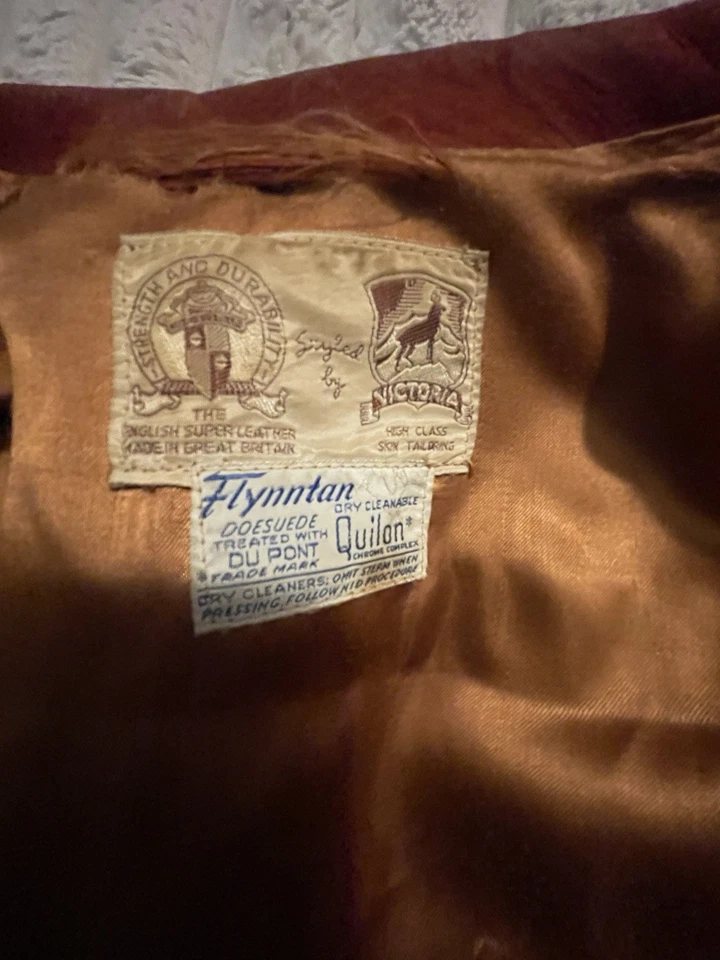 Chaqueta de Colección Años 50 DuPont Quilon Roja Gamuza Cuero Forrado Bombardero Pequeña Rockabilly Foto 3 de 4