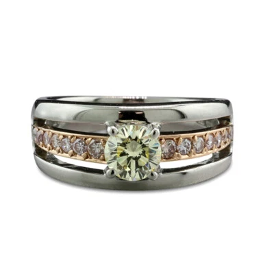 Wert € 8.000  Brillant Ring  1 Diamant 0,74 ct 900-Platin/Gold + Rosa Diamanten - Bild 1 von 4