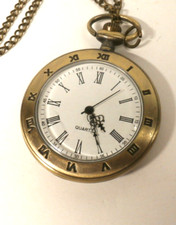 Vintage Bronzetone Pocket Watch with 30 in Chain  - New Battery - Mint