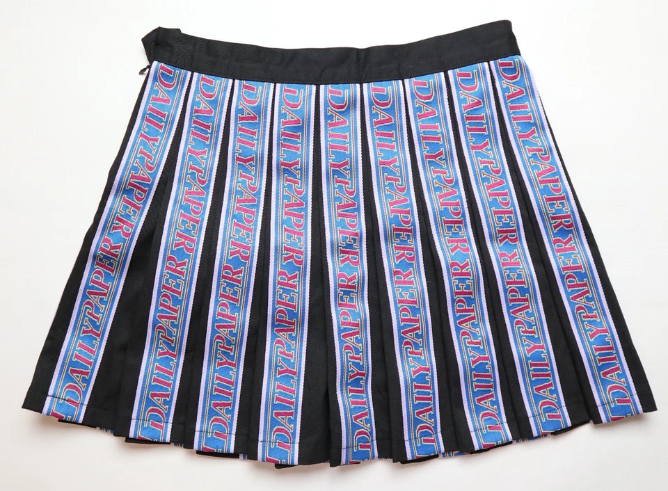 DAILY PAPER PLEATED HIGHT WAIST MINI SKIRT ROCK BLUE & BLACK VINTAGE WOMENS M - Bild 2 von 4