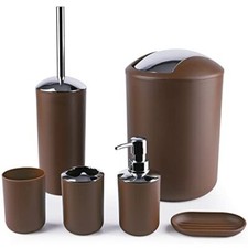 6 Pcs Bathroom Accessories Set Toothbrush Holer Rinse Cup Soap Dish Waste Bin