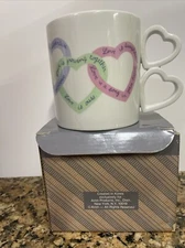 Avon Sweet Sentiments Mug Gift Coffee Tea Cup Double Heart Handle "Love Is" Vtg