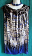 KENNETH COLE Watercolor Striped Shift Dress Sz M Lined Career Draped Neck Silky