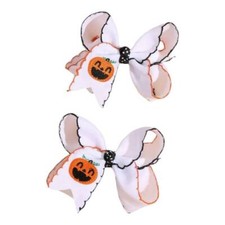 Set of 2 Halloween Jack O Lantern Embroidered 4" Hair Bow Clips
