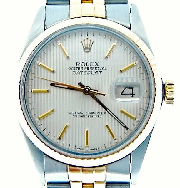ロレックス 16013 ROLEX デイトジャスト18k/SS タペストリー Rolex Datejust Mens 2T 18K Gold & Stainless Steel Jubilee Silver