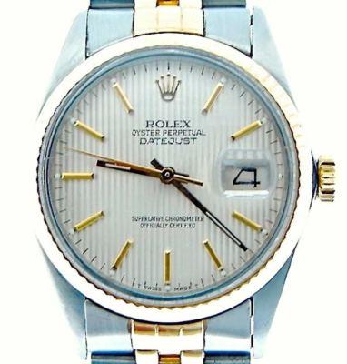 Rolex Datejust Mens 2T 18K Gold & Stainless Steel Jubilee Silver Tapestry 16013
