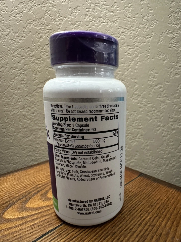 Natrol Yohimbe Bark 500MG Men's Health, 90 Capsules 1 Pack - Изображение 2 из 4