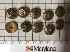 BUTTONS, Antique gold, plastic, shank, ornate, crafts, set of 10