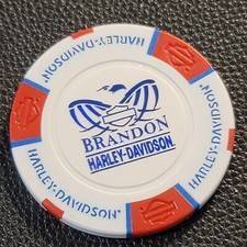 BRANDON HD ~ FLORIDA (White/Red/Blue design 2) Harley Davidson Poker Chip CLOSED