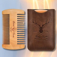 menesia wooden beard comb & durable case for men beard, fine & coarse teeth, ...