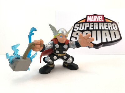 THOR MIGHTY AVENGER Marvel SuperHero Squad Blue Lightning Hammer Asgardian Smash