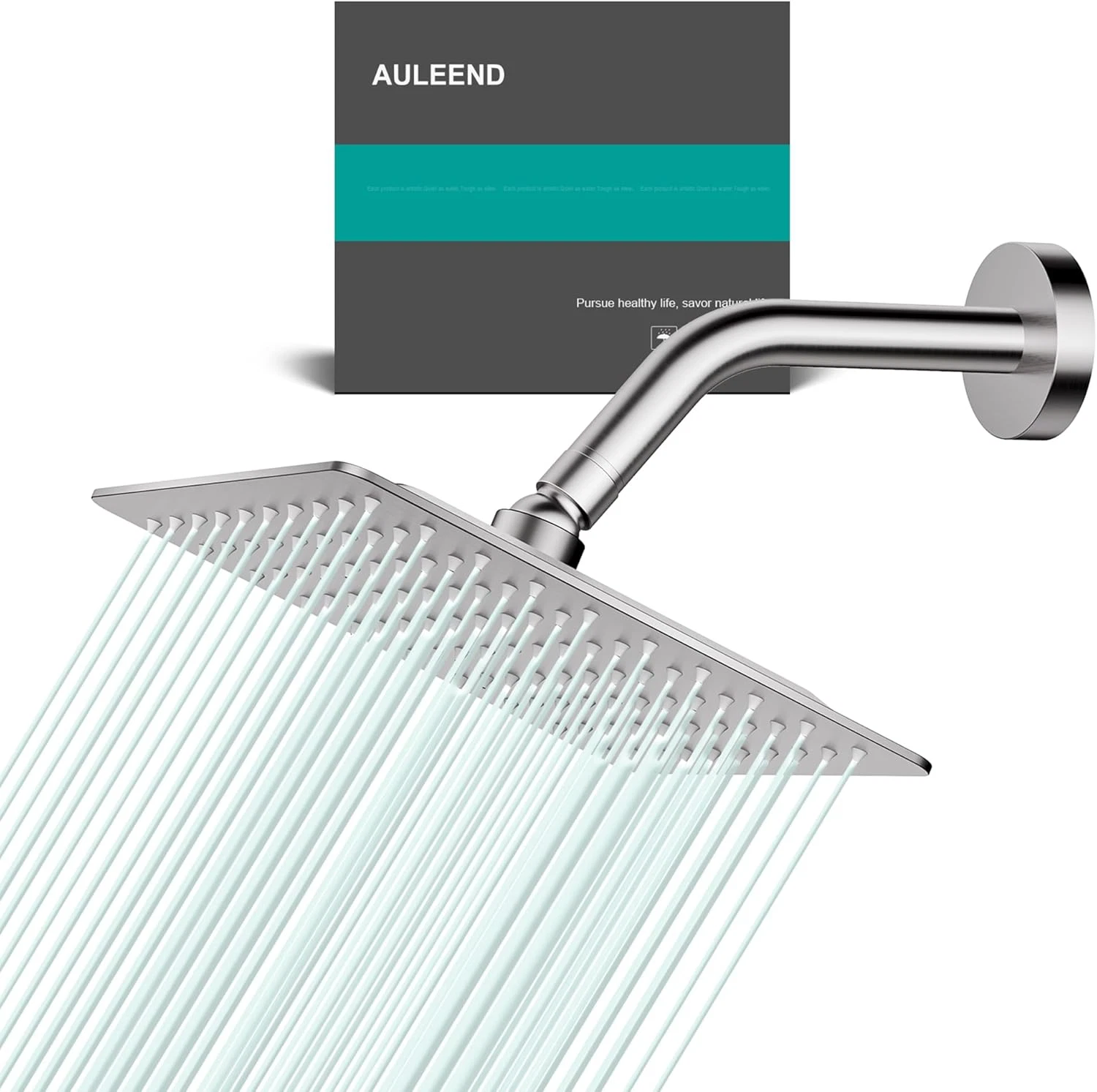 Brushed Nickel 8" Square Rain Shower Head - High Flow Stainless Steel Design