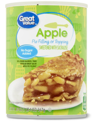 4 CANS Great Value NO SUGAR ADDED Apple Pie Filling & Topping 20 oz....