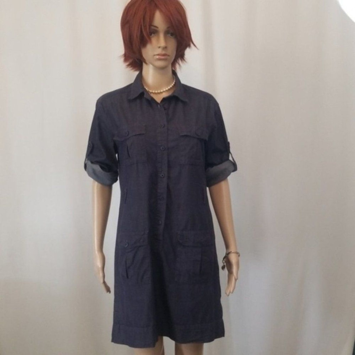 j crew shirt dress denim Denim Shirt-dress With Tie Belt For Women