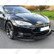 For 2012-2016 Tesla Model S STP-Style Painted Black Front Bumper Spoiler Lip 3pc