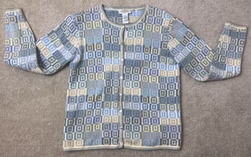 Y2K Vintage Talbots Sweater Womens Cardigan Small Blue Hong Kong 90s Academia