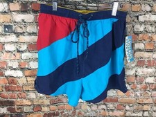 Vintage 90s 80s Dockwear Blue Red Colorblock Swim Shorts Surf Skate Board Trunks