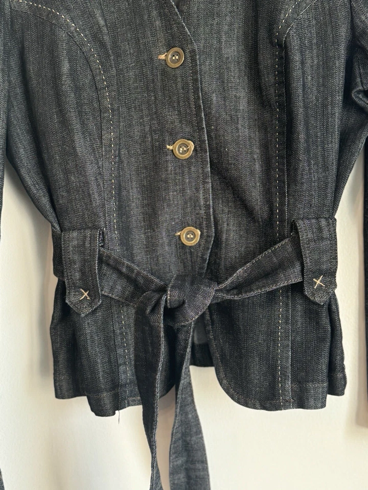 Vintage Fashion Bug Womens Denim Jacket 16W Dark Pleated Belted Y2K Casual Work - Image 4 of 4