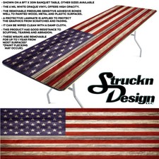 American Flag Wood Distressed Looking Vinyl Decal Skin Wrap Desk Banquet Table