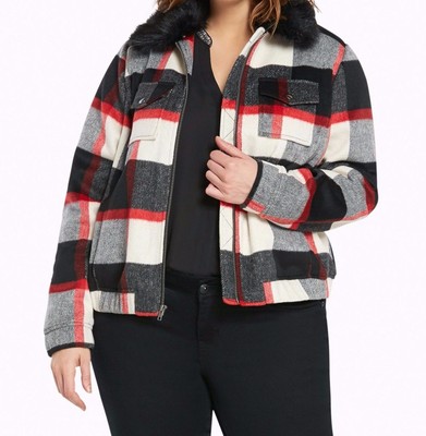Torrid Plaid Wool Bomber Faux Fur Collar Jacket Multi Plus 00 M L 10 #G34672