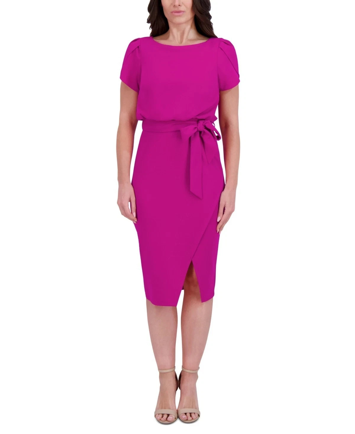 Kensie Women's Tulip-Sleeve Tie-Waist Sheath Dress - Fuchsia - 14